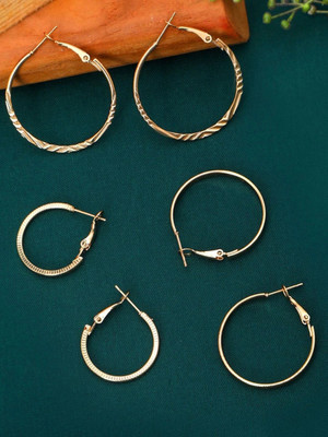 Dressberry Set of 3 Gold Plated Hoop Earrings for Girls & Women Brass Hoop Earring