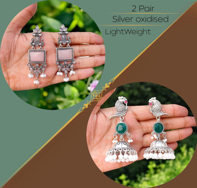 Vedda 2 Pair of Earrings for Women and Girls Diamond Brass Drops & Danglers