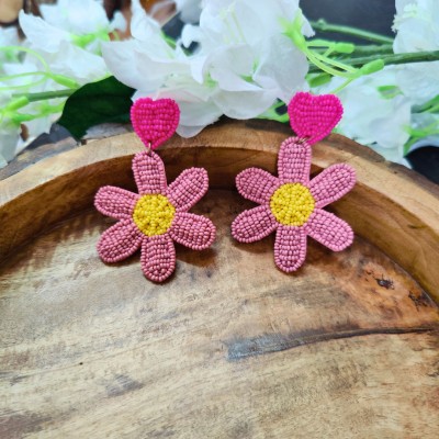 MASHBA Colorful Handmade Beaded Daisy Flower Shape Earrings For Women And Girls Beads, Pearl Fabric Drops & Danglers