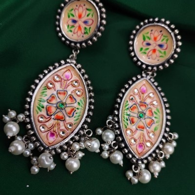 Royale Diva Royale Diva Oxidised Hand-Painted Handmade Brass Drops & Danglers