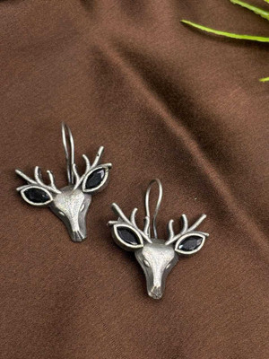 ARTIKA Antler Grace Black Stone Deer Head Earrings Brass Hoop Earring