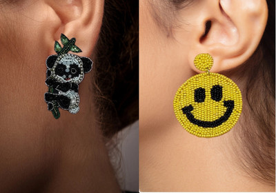 quirkify Handmade beeded panda and smiley earrings Fabric Earring Set
