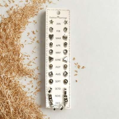 iQna Korean Stylish Stud Earrings Set for Girls, Women & Kids | Pack of 12 Daily Wear Metal Stud Earring