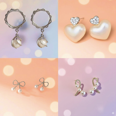 Kidhant jewels Stud_earring_combo Cubic Zirconia, Pearl Alloy Stud Earring