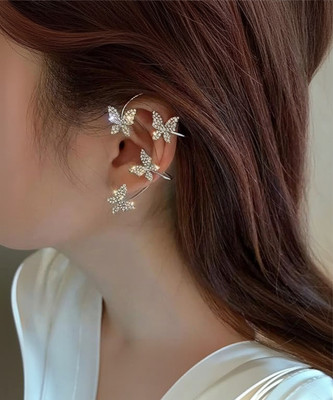 Mellisea Korean Silver ButterflyEar Climber Ear Cuff For Women/Girls Alloy Cuff Earring Cubic Zirconia, Diamond Alloy Cuff Earring, Hoop Earring, Rhinestone Studs, Earring Set