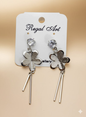 GUPTA Elegant Silver Floral Drop Earrings for Women & Girls Alloy Drops & Danglers, Hoop Earring