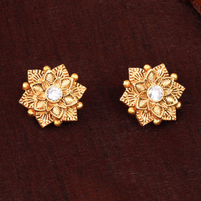 Estele Estele Gold Plated Striking Floral Designer Matte Finish Stud Earrings for Women Crystal Brass Stud Earring