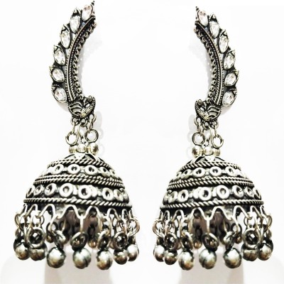 navjai Celebrity Inspired Oxidised Lightwight Peacock Long Style Jhumka Earring Women Beads Brass, Alloy, Metal, German Silver Chandbali Earring, Jhumki Earring, Earring Set