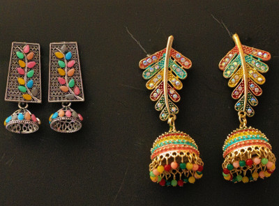 SHIRISHA multi color earring pack of 2 Cubic Zirconia Brass Earring Set