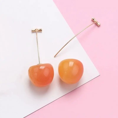 Sparkling Dazzle Korean Sweet Light Orange Cherry Fruit Modelling Crystal Women Drop Earrings Brass Drops & Danglers