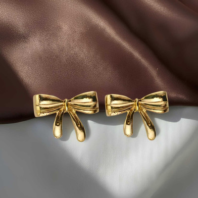 Nayaab collection Golden Grace Bow Earrings Alloy Stud Earring