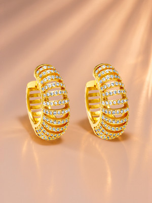 RUBANS 18K Gold-Plated Carved Cutwork Design & Cubic Zirconia Hoop Earrings Brass Hoop Earring
