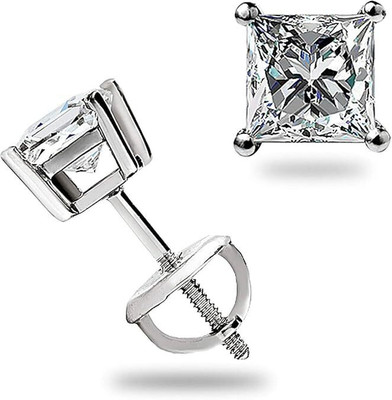 Teena Gems 1.05 Ct Princess Moissanite Stud Earrings | 14K White Gold | Screw Back Diamond Metal Earring Set