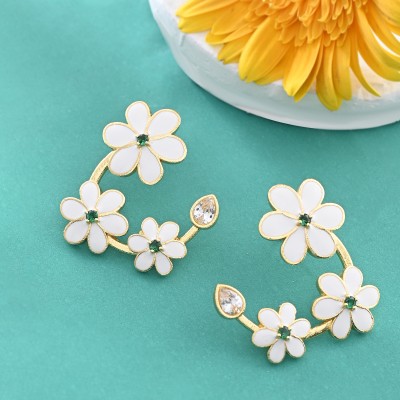 Voylla Flower Fantasy White Daisy Floret Earrings Cubic Zirconia Brass Drops & Danglers