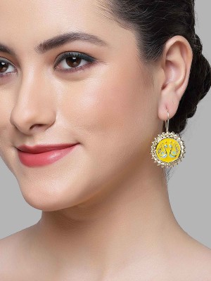 Karatcart Gold Plated Peacock Design Yellow Meena Drop Earrings for Women Alloy Drops & Danglers