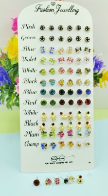 NAVMAV Stud Earing Multiple design Colorful Ear-ring Set for Girl 36Pair Top with Stand Beads, Crystal Plastic Earring Set