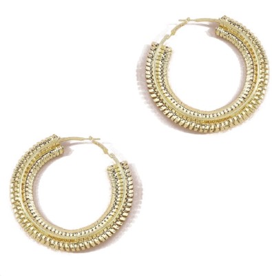 fabula Gold Tone Big Statement Party Fashion Full Beads, Crystal Alloy Hoop Earring