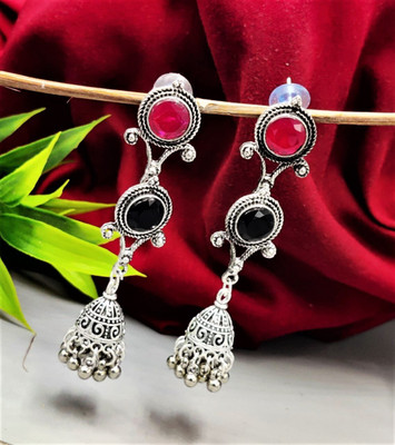 Lukello YJE Silver Plated Stone Jhumki Earrings Brass Jhumki Earring
