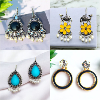 ARearring Stylish Combo of 4 Oxidised & Gold-Plated Pearl Drop Earrings for Women & Girls Beads, Crystal Alloy Stud Earring, Drops & Danglers, Earring Set