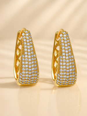 RUBANS 22K Gold-Plated Sparkling Cubic Zirconia Accent Statement Hoop Earrings Brass Hoop Earring