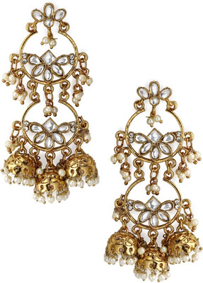 RUBANS Gold Plated Kundan Jhumka Earrings Alloy Jhumki Earring
