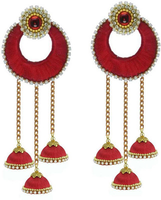 Sanj Silk Thread High Quality Base with chandbali Jhumki Earrings For Women Silk Dori Jhumka Earrings For Girls Beads Silk Dori Jhumki Earring set Beads Silk Dori Jhumki Earring