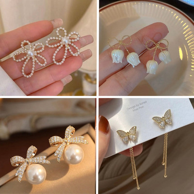 Jassa Combo of 4 Elegant Korean Earrings for Women & Girls | Pearl, Floral Pearl, Zircon Alloy, Stainless Steel Stud Earring, Tassel Earring, Hoop Earring, Drops & Danglers
