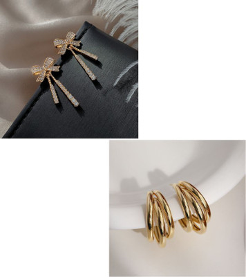 Celestria Bow Shaped Zircon Drop Stud Earrings Alloy Stud Earring, Drops & Danglers, Hoop Earring