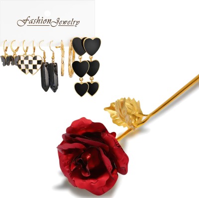 Fashion Frill Valentine Gift For Girlfriend Heart Earrings Set For Women 24k Gold Rose Gifts Alloy Drops & Danglers