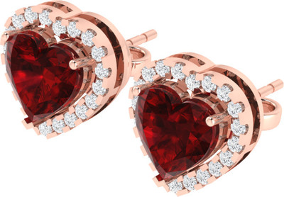 Diamtrendz Jewels Heart Shape Ruby Stone Rose Gold Plated 925 Sterling Silver Solitaire Ruby, Cubic Zirconia Sterling Silver Stud Earring