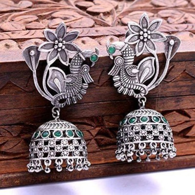 Peprika Oxidised SIlver Traditional Jhumki Earrings Set for Women & Girls German Silver Drops & Danglers