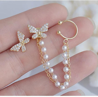 ARyee Butterfly Earrings with Ear Cuffs and Chain for Women and for Girls _AWE264 Metal Stud Earring