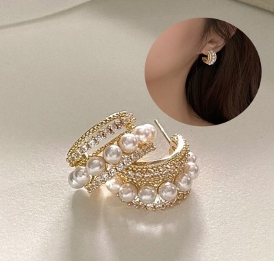 zayraa Earrings For Women Girls Trendy Half Hoop Korean earrings korean jewelry Crystal, Cubic Zirconia Alloy Drops & Danglers, Hoop Earring, Earring Set