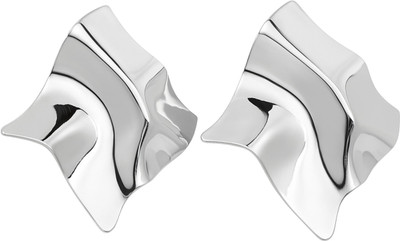 FOGGMART Zig Zag Stud Earrings for Girls & Women, Big Size Silver Color, Lightweight Stud Stainless Steel Earring Set