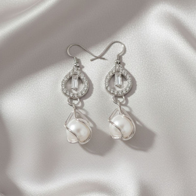 Kradha Pearl Drop Earrings Silver Teardrop Pearl Earrings Alloy Drops & Danglers