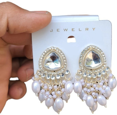 DANGAR ENTERPRISE Designer Kundan Pearl Premium Chandbali Earrings (Pack of 1) Pearl Alloy Chandbali Earring