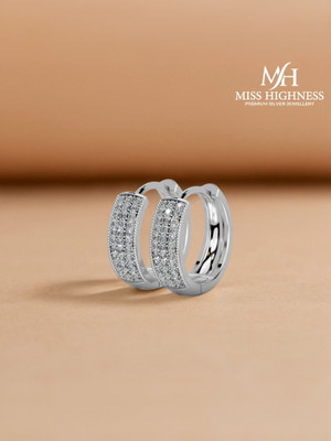 Miss Highness Pure 925 Silver Charming Crystal Stud Earring for Ladies Cubic Zirconia Sterling Silver Hoop Earring