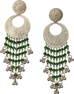 Noya Floral Green Fancy Drop Earrings with Emerald and Quartz Accents Alloy Chandbali Earring