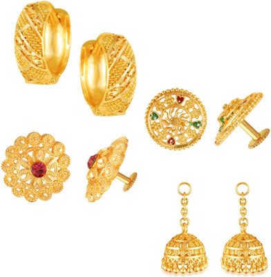 VIGHNAHARTA Goldens Combo Set(Sales Package-4 Pair Earrings ) Cubic Zirconia Alloy Clip-on Earring, Stud Earring, Jhumki Earring