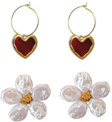 AKISON JEWELS Korean Earrings Combo Heart Flower Earrings For Women Girls Floral Earrings Pearl Alloy Hoop Earring, Earring Set, Drops & Danglers, Stud Earring