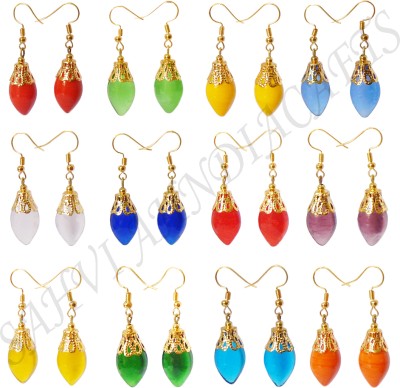 Sahvi handicrafts Party Wear Fancy Multi Color Glass Drop Ear Rings Combo For Woman & Girls (Packing Of 12 Drop Earrings Combo Set) Glass Drops & Danglers