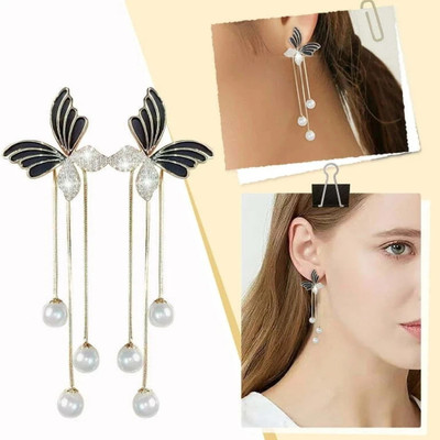 Saugaat Craft Trending Korean Black Butterfly Chain & Earring For Women & Girl 2 Pcs/Set Cubic Zirconia, Diamond Alloy Drops & Danglers, Hoop Earring, Huggie Earring, Tassel Earring, Earring Set