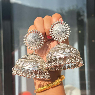 ISLANA ISLANA Oxidised silver jhumki jhumka Earrings or nosepin non piercing Alloy Jhumki Earring