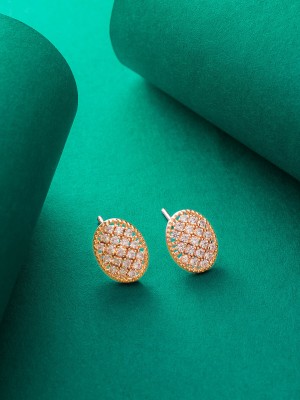 Anscreation Elegant Latest Fashion Rose gold Contemporary Stud Earrings for Women & Girls. Cubic Zirconia Alloy Stud Earring, Drops & Danglers