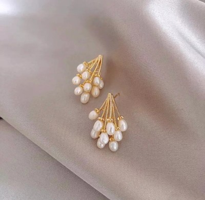 polluxcraft Korean Earrings for girl and women /gold plated Pearl Earrings Pearl Alloy Stud Earring, Clip-on Earring