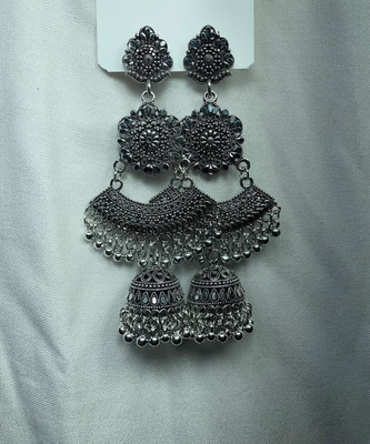 Sangam Divine Oxidised Silver Floral Jhumka Earrings Stainless Steel Jhumki Earring