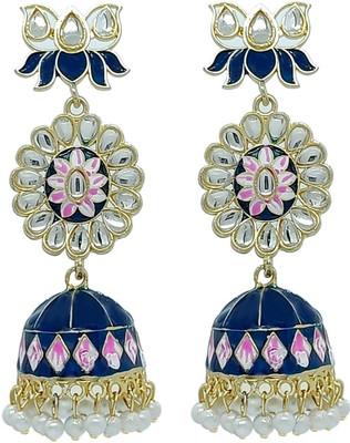 Fashion Fusion Big Size Traditional Meenakari Lotus Long Jhumka Earrings for Women & Girls Pearl Alloy Jhumki Earring