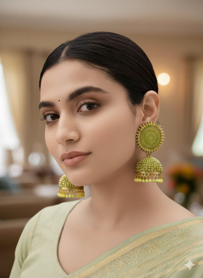 vm jwelry Stylish Green Gold-Plated Meenakari Jhumka for Ethnic Look Beads Alloy Jhumki Earring