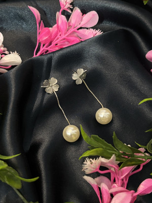 SHYAMZAN Sterling Silver Pearl Drop Earrings – Dainty Four Leaf Clover Jewelry Pearl Alloy Drops & Danglers