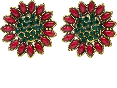 Shining Jewel Gold Plated Meenakari CZ, LCT Crystals Stud Earrings for Women Cubic Zirconia Brass Stud Earring
